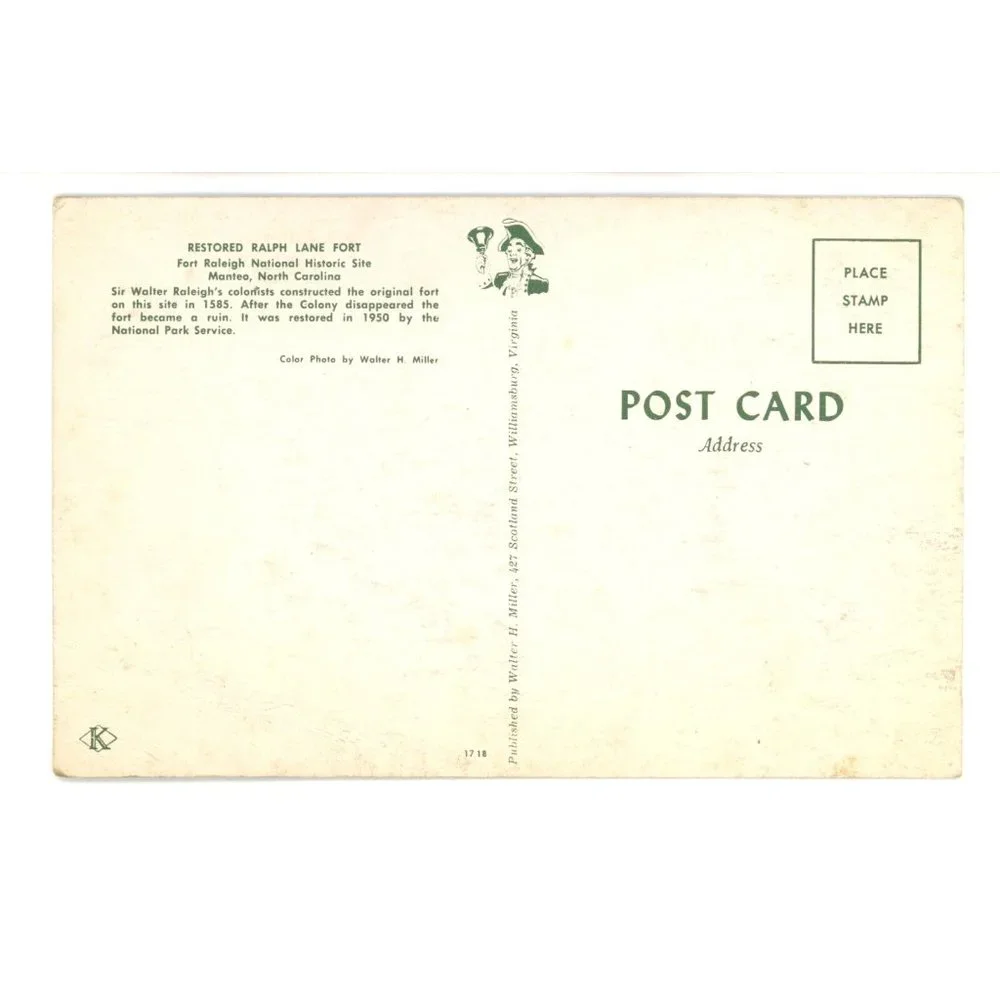 Vintage Postcard Ralph Lane Fort‎ Manteo North Carolina Roanoke Island Historic